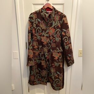 Floral Embroidered Brown Trench Coat